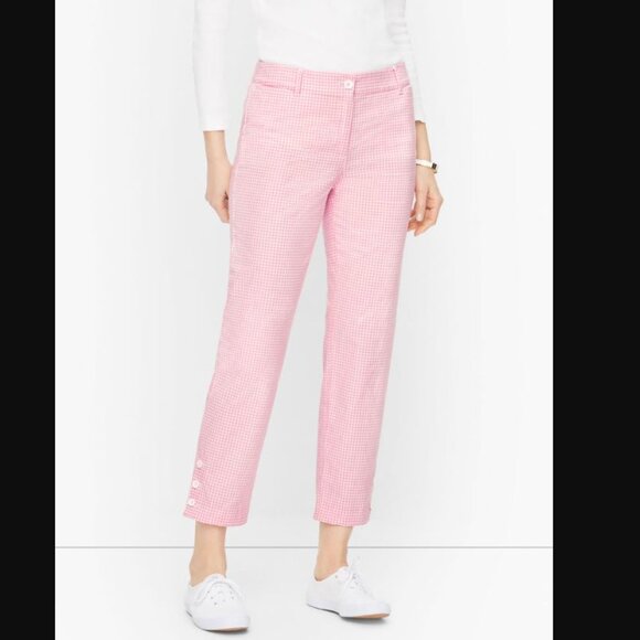 Talbots Perfect Crop Pants Womens 10 Pink Gingham Check Preppy Casual SS05X - Picture 1 of 8